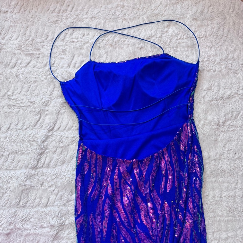 Next Up Blue & pin Iridescent Sequin Mermaid Size 11/12 Prom Maxi Mermaidcore - Picture 6 of 7